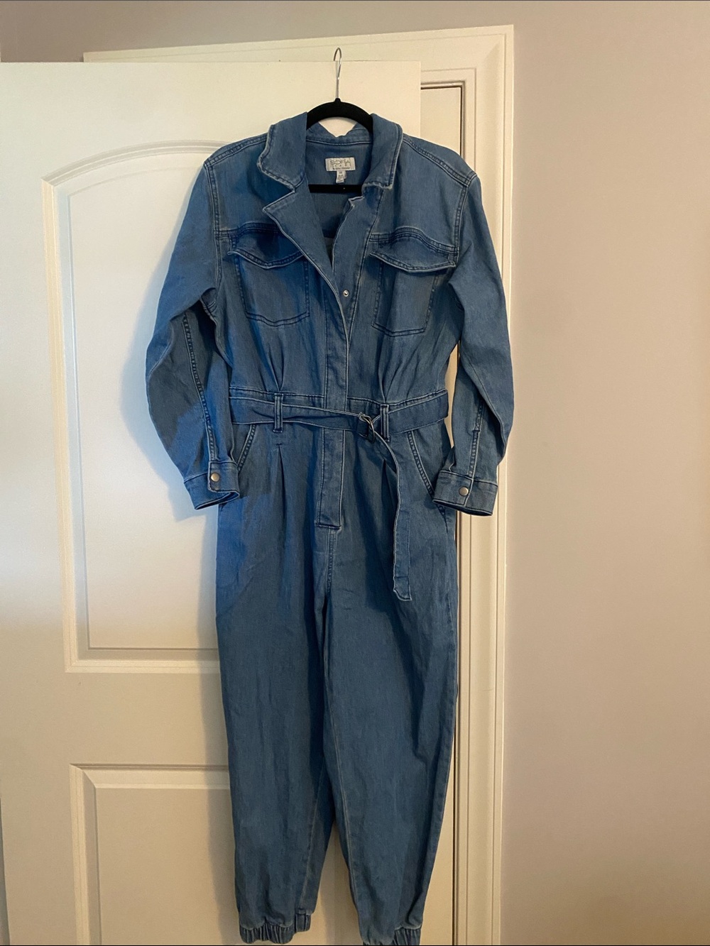 sofia by sofia vergara Light Blue Denim Utility Jumpsuit